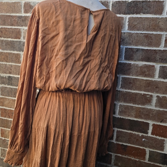 Baltic Born Boho Maxi Dress 3XL Tan Rust Tie Waist Long Sleeve Tiered Cottagecor - Picture 7 of 12